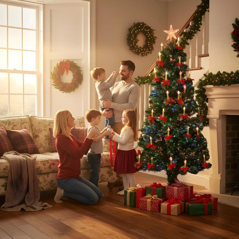 Image of Shatchi 6ft/180cm Candle & Bow Fibre Optic Christmas Tree LED Pre-Lit Green