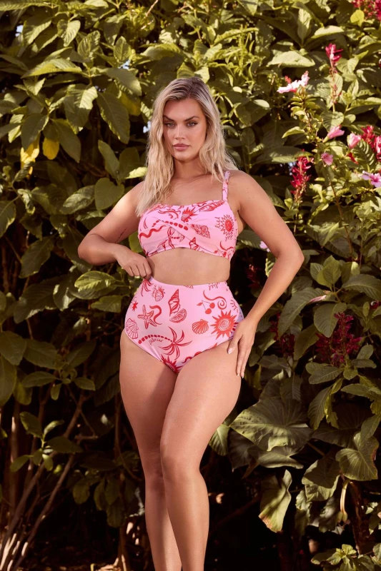 Image of Yours Womens Shell Print Super High Waist Bikini Brief in Pink Size: 20 Pink Female 20