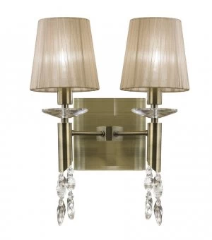 Image of Wall Lamp Switched 2+2 Light E14+G9, Antique Brass with Soft Bronze Shades & Clear Crystal