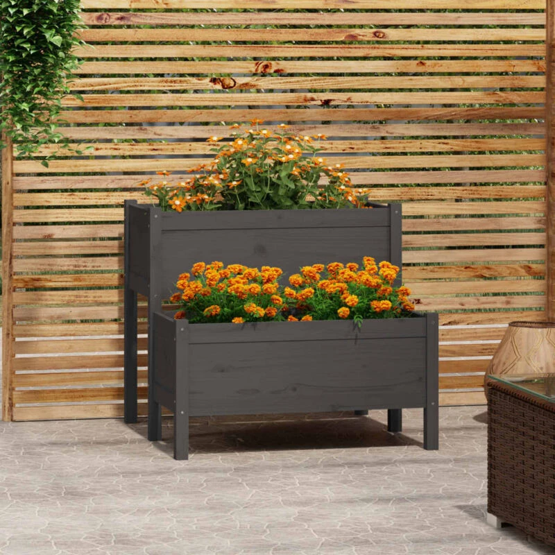 Image of vidaXL Planter Grey 84.5x84x75cm Solid Wood Pine, Grey 822259