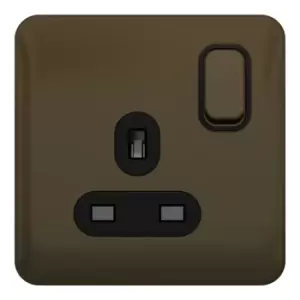Image of Schneider Electric Lisse Screwless Deco - Switched Single Power Socket, 13A, Single Pole, GGBL3010BMB, Mocha Bronze with Black Insert