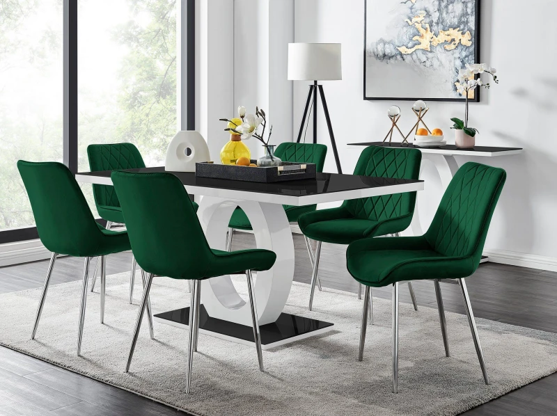 Image of FurnitureboxUK FurnitureboxUK Giovani Rectangular 6 Seat White High Gloss Unique Halo Base Dining Table in Green Green One Size Unisex 5056542665097
