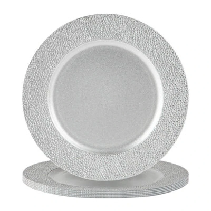 Image of Argon Tableware Hammered Charger Plates - 33Cm - Silver - Pack Of 6