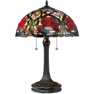 Image of 2 Bulb Twin Table Lamp Tiffany Style Glass Art Nouveau Vintage Bronze E27 60W