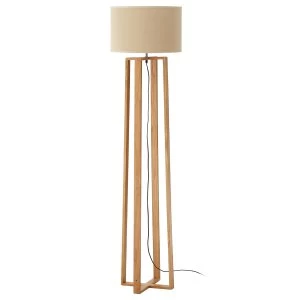 Image of Premier Housewares Lea Wooden Floor Lamp with Brown Fabric Shade