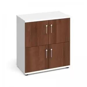 Image of Wooden storage lockers 4 door - white with walnut doors LCK4DW
