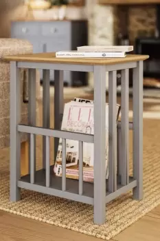 Image of Solid Oak Magazine Rack Table Grey Ready Assembled - Taberno