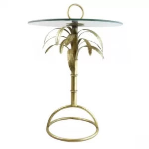 Image of Gold Palm Tree Table with Glass Top 71cm