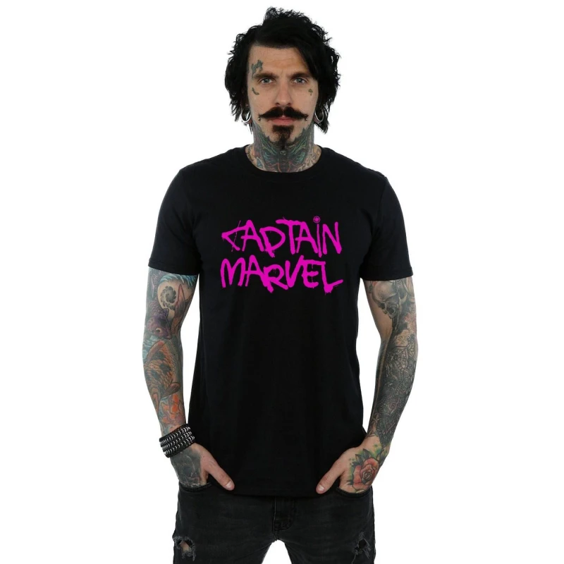 Image of Marvel Marvel Men Captain Spray Text T-Shirt in Black Size: Small Black S Male 5059114191109