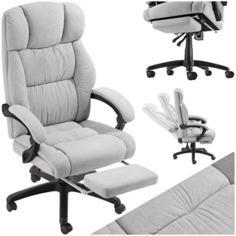 Image of Tectake Office Chair Gillian With Folding Footrest, 360 Swivel, Padding And Velour Cover - Grey