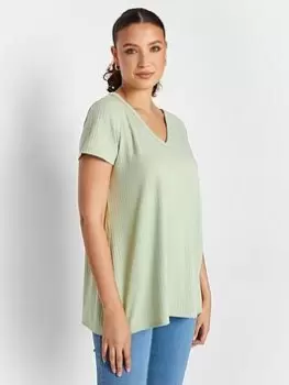 Image of Long Tall Sally Sage Rib V Neck Swing Top, Green, Size 10, Women