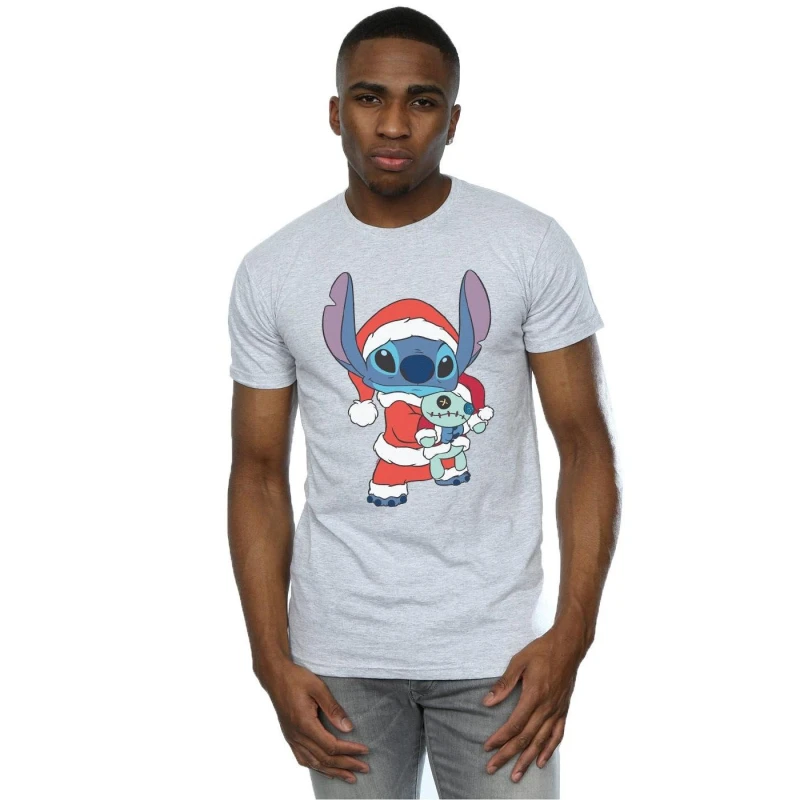 Image of Disney Men Lilo And Stitch Stitch Christmas T-Shirt in Grey Size: Small Grey S Male 5059400307573