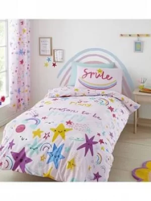 Image of Catherine Lansfield Happy Stars Duvet Set, Multi, Size Double