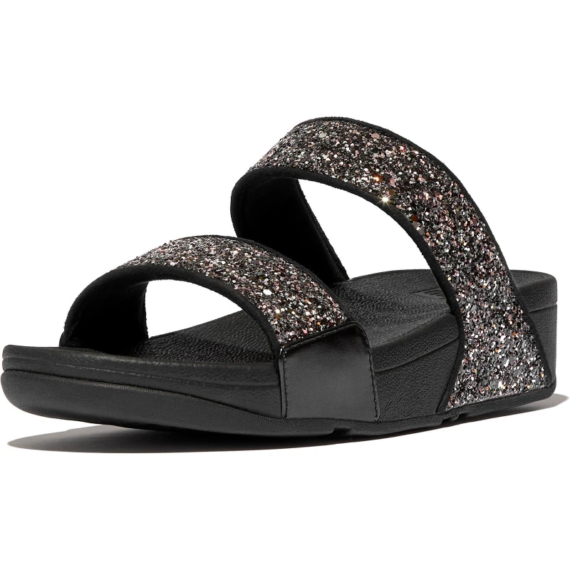 Image of Fitflop Womens Lulu 2 Bar Glitter Sandals UK Size 7 (EU 41) Black multi FIT118-BLACK-7