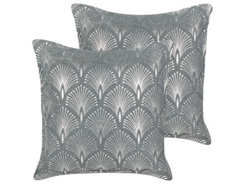 Image of Beliani Set Of 2 Decorative Cushions Hoya Cotton 45 X 45cm Grey Geometric Pattern
