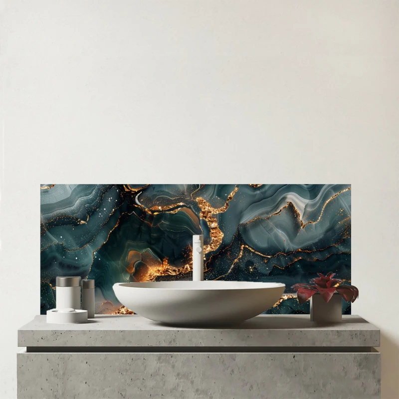 Image of Warren Reed - Designer Vibrant Blue Marble Effect Glass Bathroom Splashback Blue Unisex