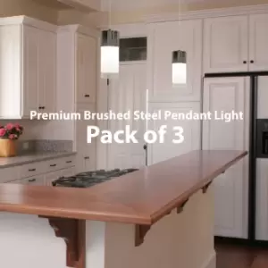 Image of Hanging Ceiling Pendant Light 3x Modern Glass & Chrome LED Kitchen Lamp Bulb