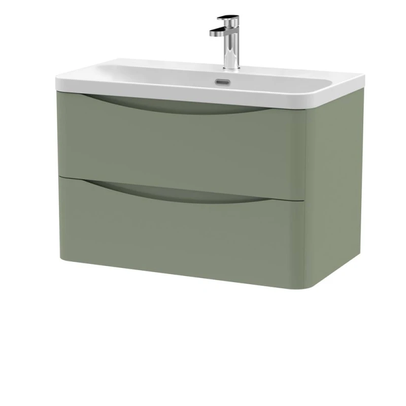 Image of Balterley Modern Bathroom Wall Hung 2 Drawer Vanity, Ceramic Basin, Green, 800mm in Green Green Unisex