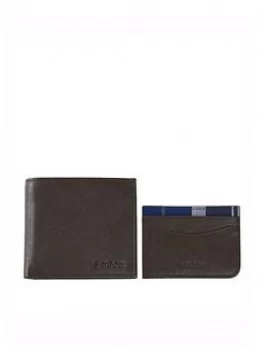 Image of Barbour Leather Wallet And Card Holder Gift Set - Olive