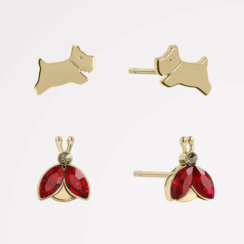 Image of Radley RYJ1502S Pale Gold Tone Ladybird And Dog Earring Set - J81961