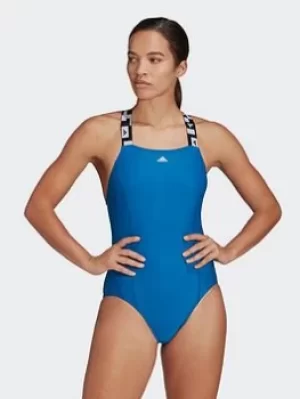 Image of adidas Tape Swimsuit, Blue, Size 26, Women