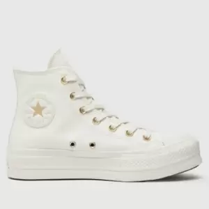 Image of Converse all star lift hi trainers in white & gold