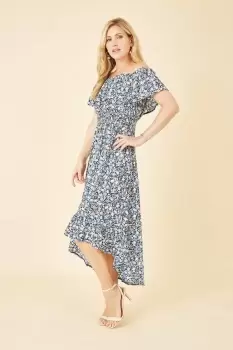 Image of Blue Floral Ditsy Bardot Midi Dress