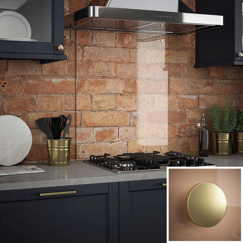 Image of Clear Glass Kitchen Splashback With Brushed Brass Caps 600X700Mm, Clear SB53604