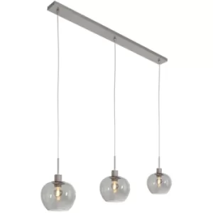 Image of Sienna Lotus Straight Bar Pendant Ceiling Light Steel Brushed, Glass Transparent Grey