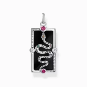 Image of Sterling Silver Black Enamel With Stone Snake Pendant PE958-473-7