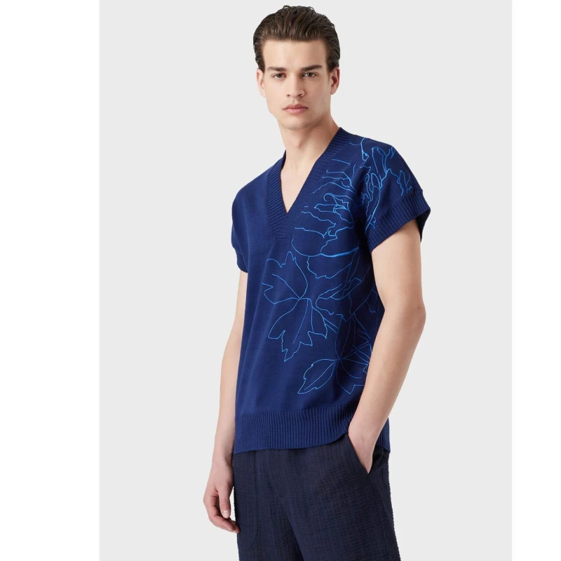 Image of Emporio Armani V-Neck Sweater Blue male XS