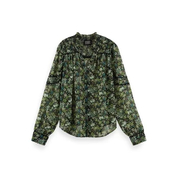Image of Scotch and Soda Smocked Sheer Blouse - Green