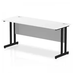 Image of Impulse 1600 x 600mm Straight Desk White Top Black Cantilever Leg
