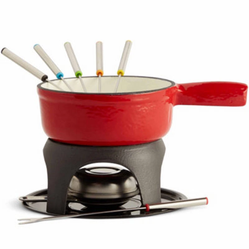 Image of VonShef Cast Iron with Enamel Non-Stick Coating Adjustable Heat Red Fondue Set Red unisex