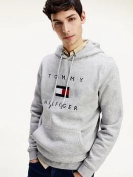 Image of Tommy Hilfiger Flag Hilfiger Pullover Hoodie - Grey