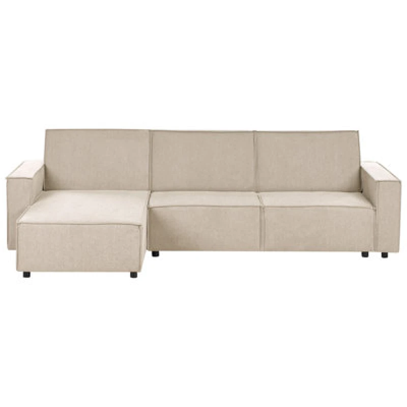 Image of Beliani Corner Sofa Bed 3 Seater Romedal Ii Fabric Beige Right Hand