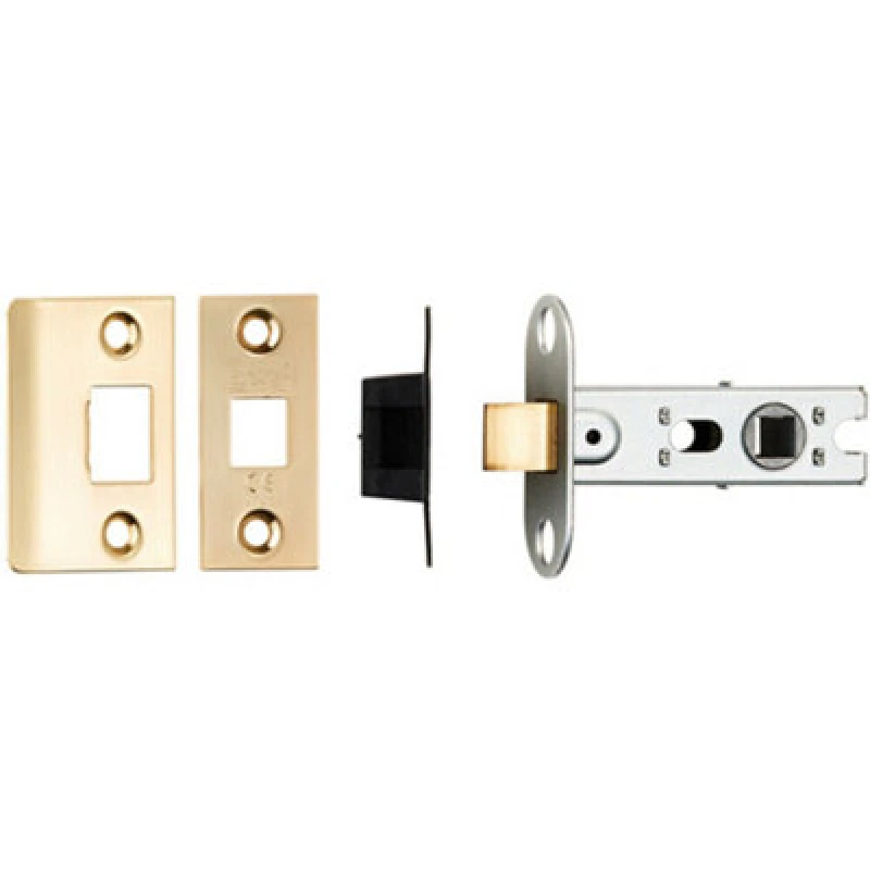 Image of Loops 64mm Tubular Mortice Door Latch Bolt Through Square Forends Satin Brass Metallics unisex