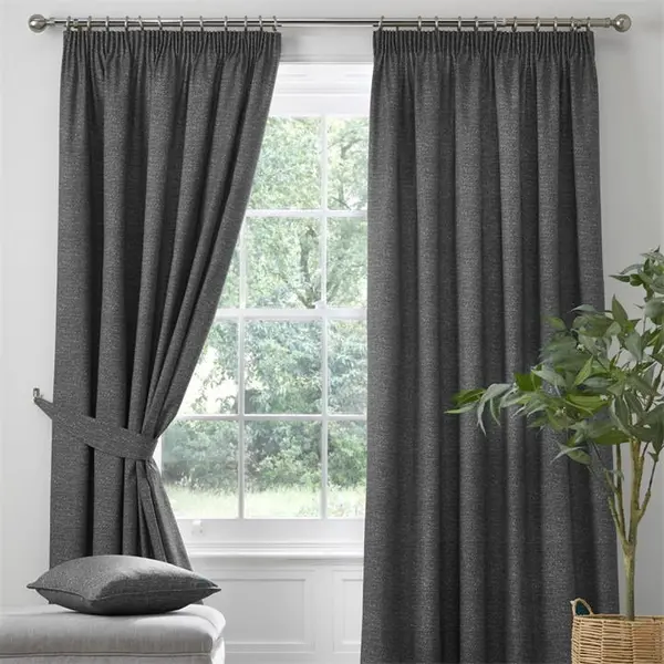 Image of Dreams and Drapes Pembrey Brushed Cotton Curtains with Tie-Backs Pencil Pleat Curtains 66x54in Beige 38031904003