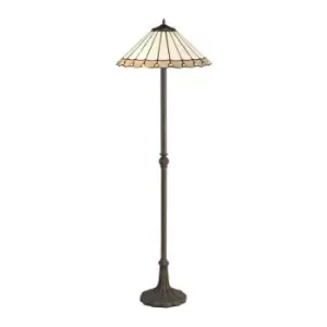 Image of Luminosa Lighting - 2 Light Leaf Design Floor Lamp E27 With 40cm Tiffany Shade, Grey, Crystal, Aged Antique Brass