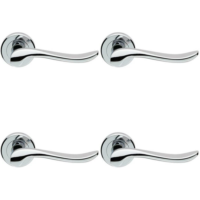 Image of Loops 4x PAIR Scroll Shaped Lever Handle on Round Rose Concealed Fix Polished Chrome Multi