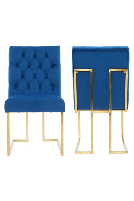 Image of Life Interiors Life Interiors Set of 2 Siena Luxury Tufted Velvet Dining Chairs with Gold Frame in Blue Blue One Size Unisex 5056660011714