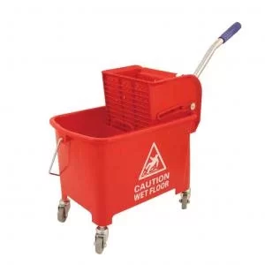 Image of Mop Bucket Mobile Colour Coded with Handle 4 Castors 20 Litre Red