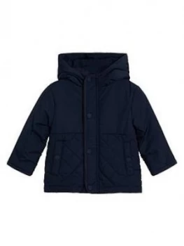 Image of Mango Baby Boys Quilted Hooded Coat - Navy