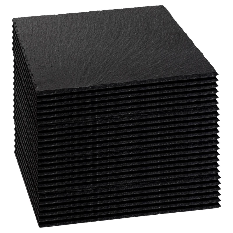 Image of Argon Tableware Square Slate Placemats - 33cm - 24x Large Natural Black Stone Dining Table Dinner Serving Board Platter Place Mats Sets Black Unisex