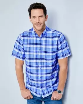 Image of Cotton Traders Mens Short Sleeve Patterned Oxford Shirt in Blue
