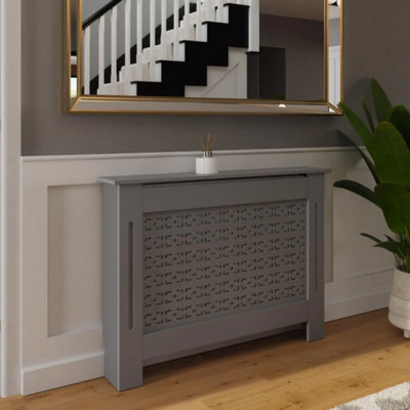 Image of Fwstyle Geometric Pattern Medium Grey Radiator Cover (H) 82.3 (W) 112Cm (D) 19Cm