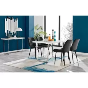 Image of Furniture Box Kylo White High Gloss Dining Table and 4 Black Pesaro Black Leg Chairs