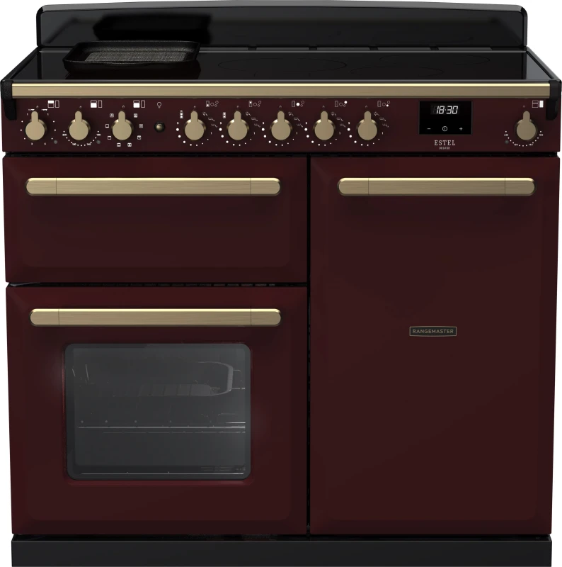 Image of Rangemaster Estel Deluxe ESDL100EIPBOR/AB1 100cm Electric Range Cooker with Induction Hob - Bordeaux / Chrome - A/A Rated