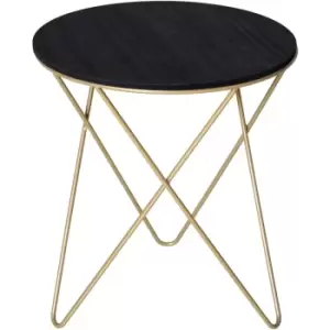 Image of Round Coffee Table Sofa End Side Wood Metal Bedside Table - Black Gold - Homcom