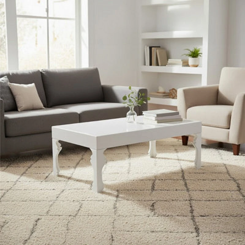 Image of Orsina High Gloss White Coffee Table, White Wood Coffee Table, Rectangular Coffee Table, Stylish Coffee Table